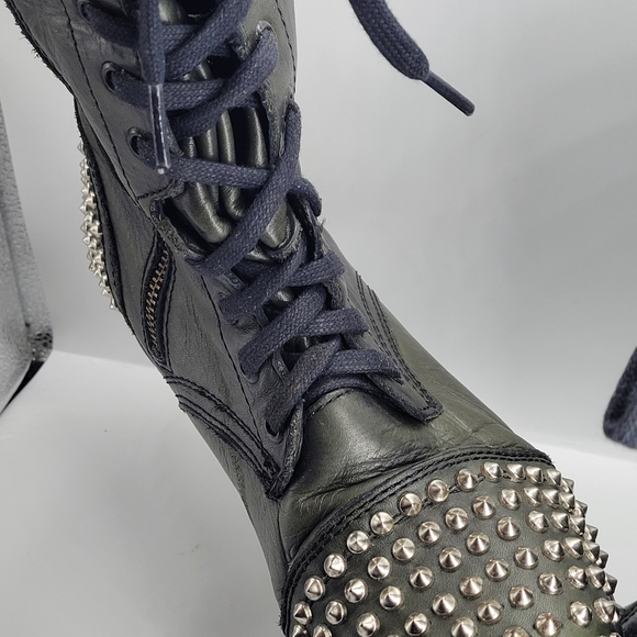 STEVE MADDEN Military Green Leather TARRNEY Motorcycle Grunge Biker Combat 8M - Picture 8 of 10